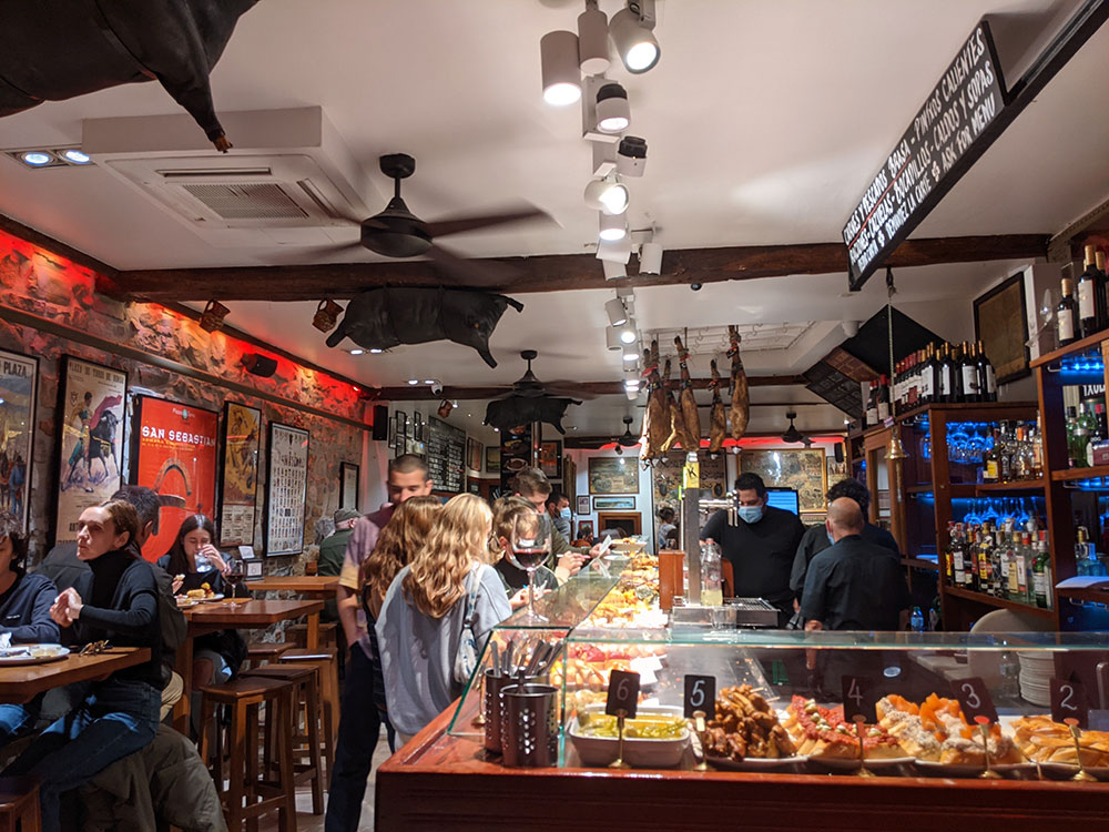 inside a pincho bar in san sebastian old town