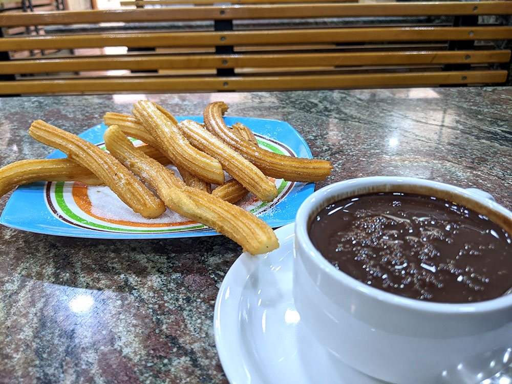 Churros with chocolate from Santa Lucia Churreria in San Sebastian