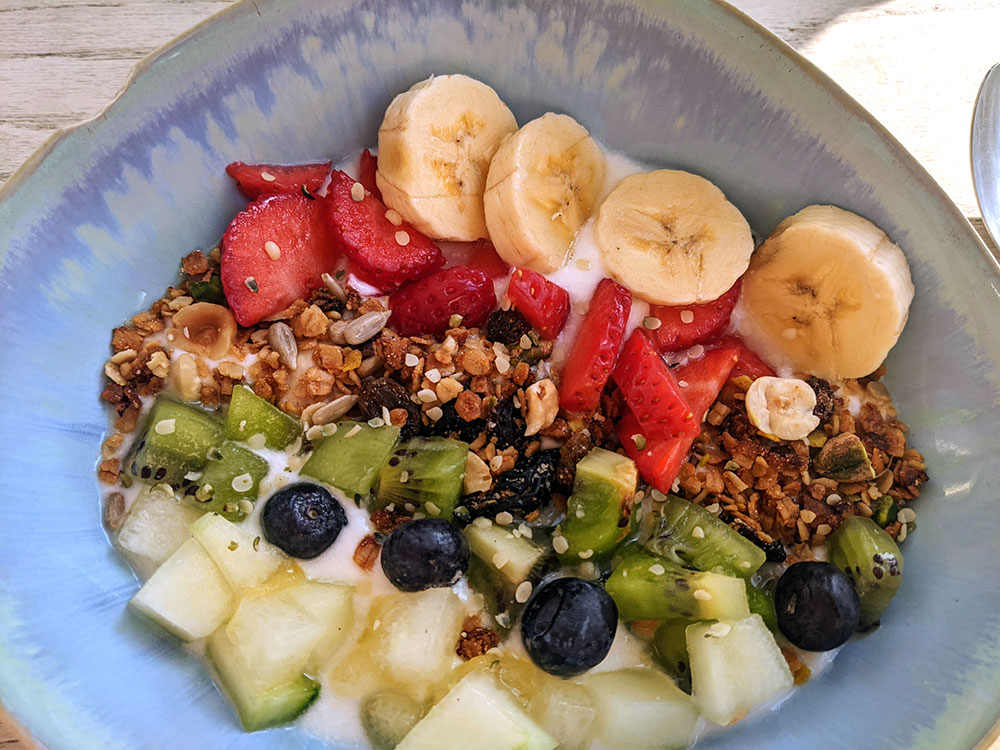 close up view of the fruit bowl from kafe botanika in san sebastian