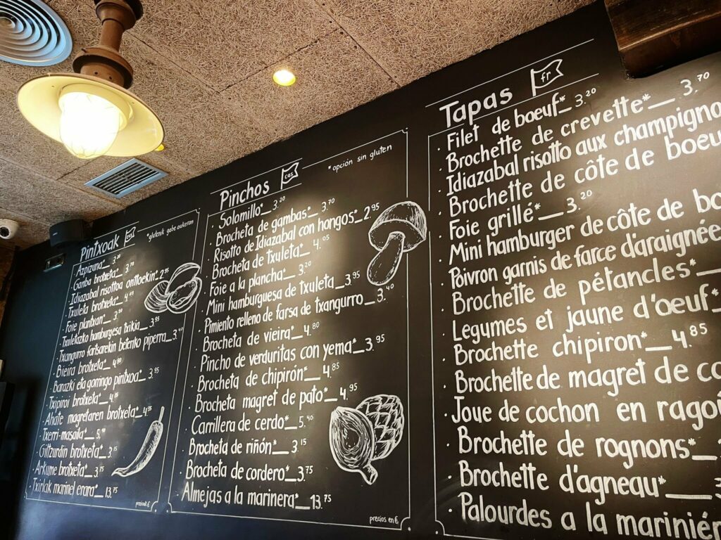 Gandarias Menu Chalkboard with pintxos