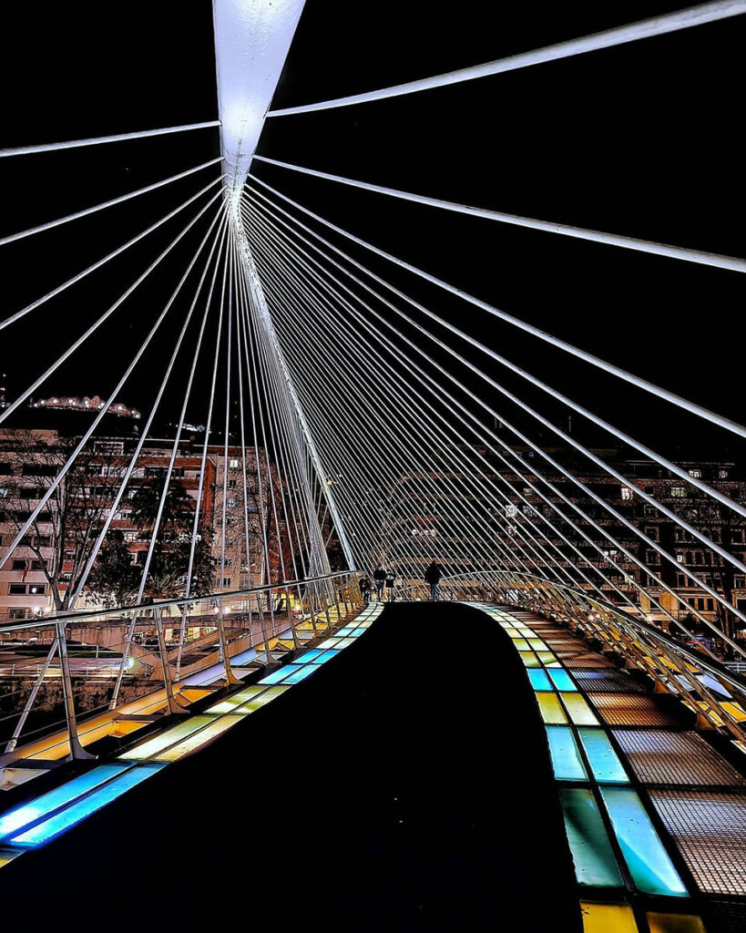 Puente Zubizuri de Bilbao por la noche