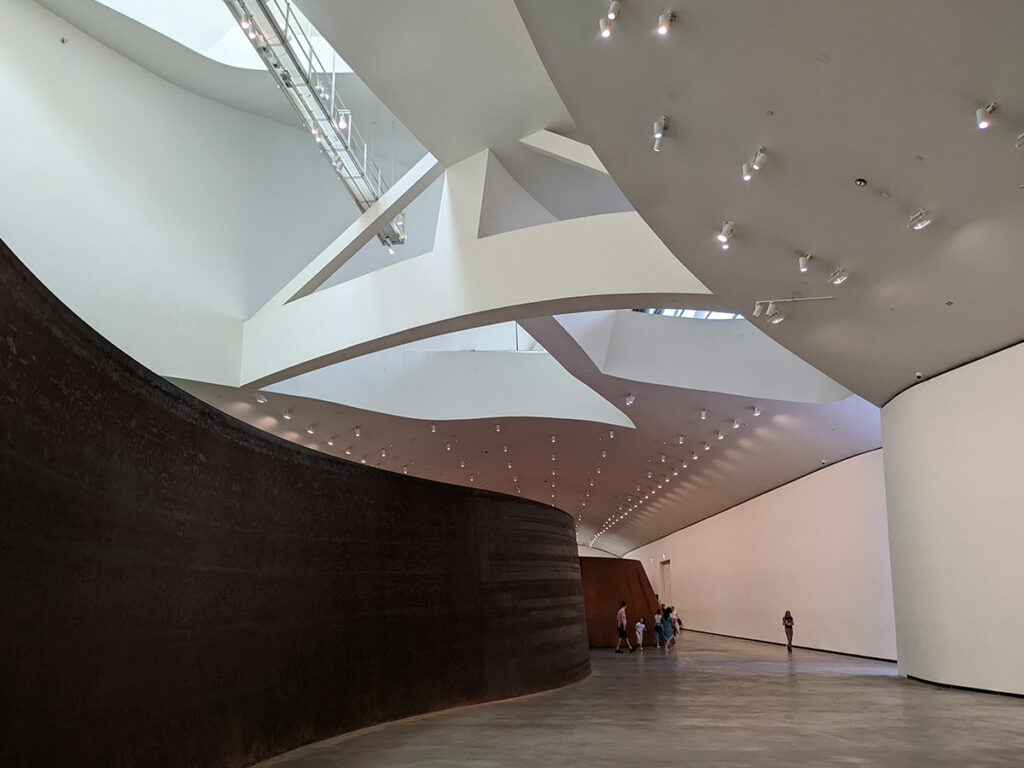 Sculptures of the permanent exhibition inside the Guggenheim museum in Bilbao