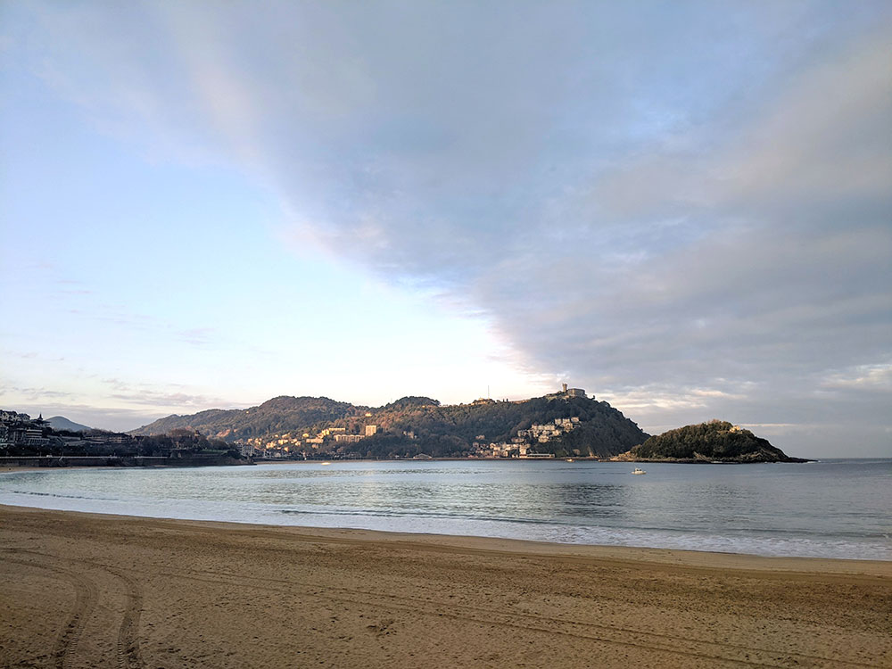 View of Santa Clara Isladn from La Concha beach in San Sebastian
