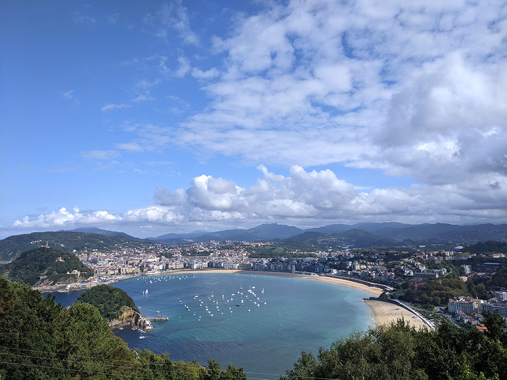 views of la concha bay in san sebastian from monte igueldo