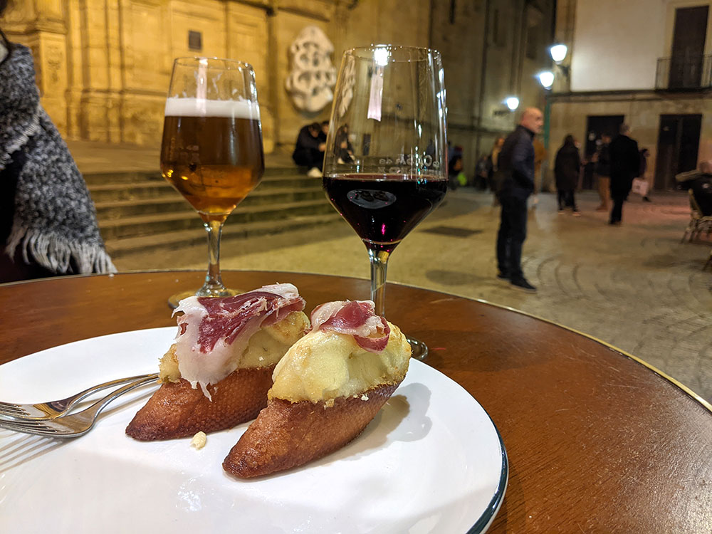 pintxo and drinks at a bar in san sebsatian parte vieja