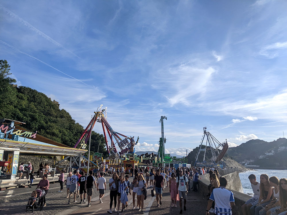 The fair on Paseo Nuevo during Semana grande in San Sebastian