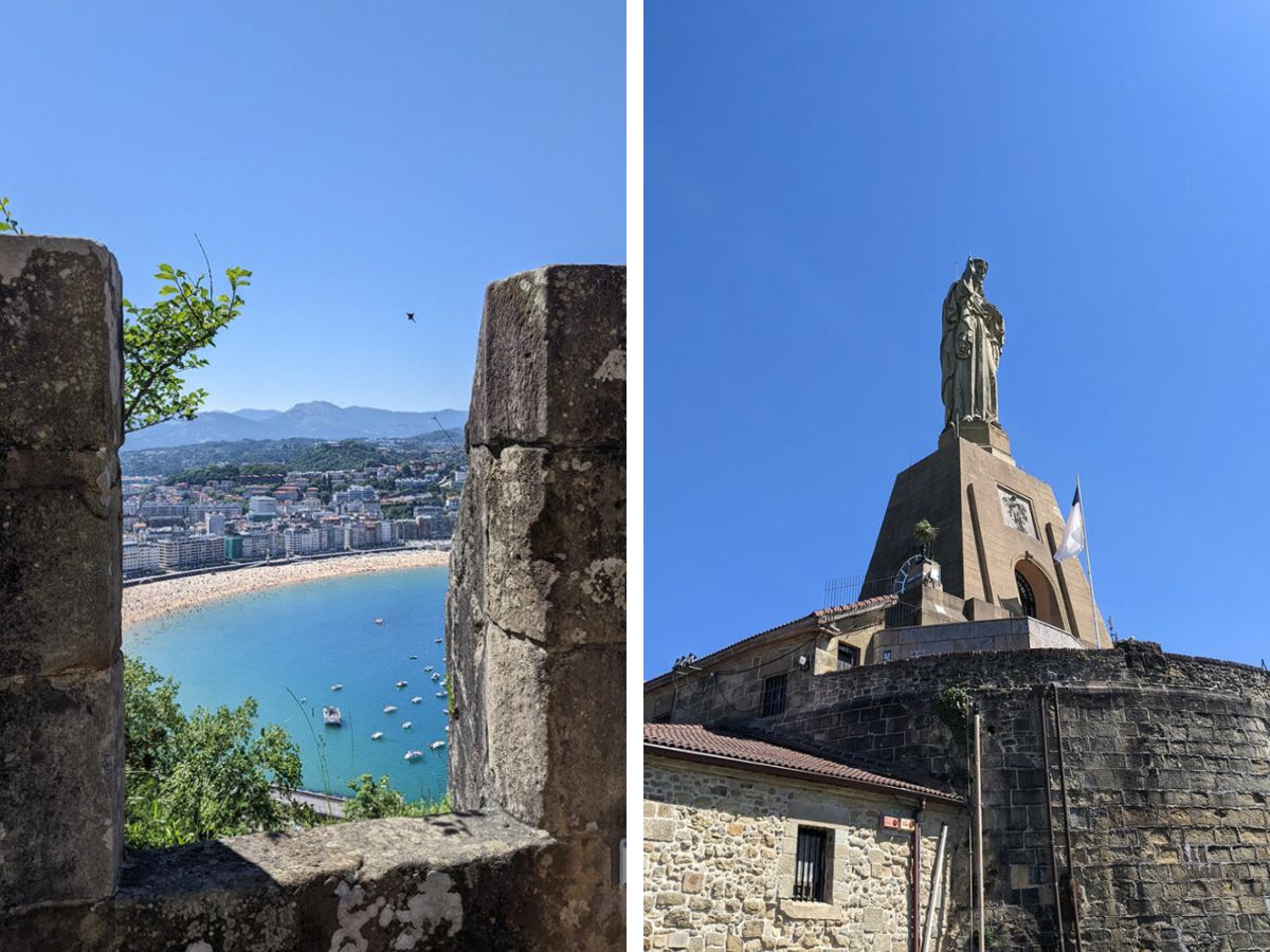 Christ statue and view from the top of Monte Urgull in San Sebastian