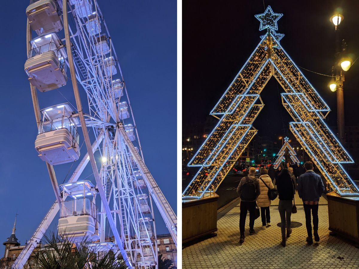 The ferris wheel and christmas lights in San Sebastian